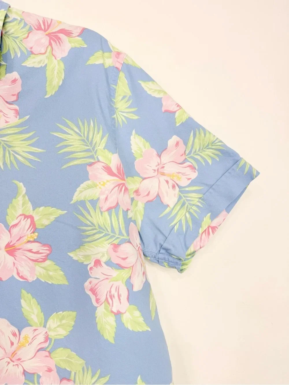 Ralph Lauren Light Blue Tropical Print 100% Cotton Short Sleeve Pullover Shirt